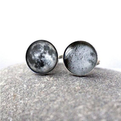 Unique full moon cufflinks showing the near and far side of the moon