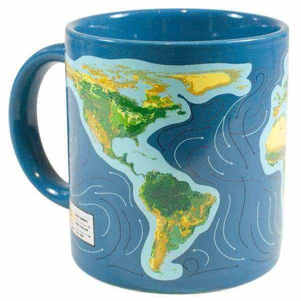 Earth mug with heat changing effect showing climate change effects