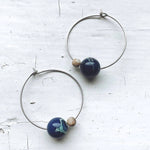 Earth and Moon beaded jasper hoop earrings
