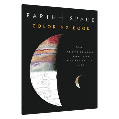A child or adult coloring book with photos of planets, galaxies, earth and outer space!