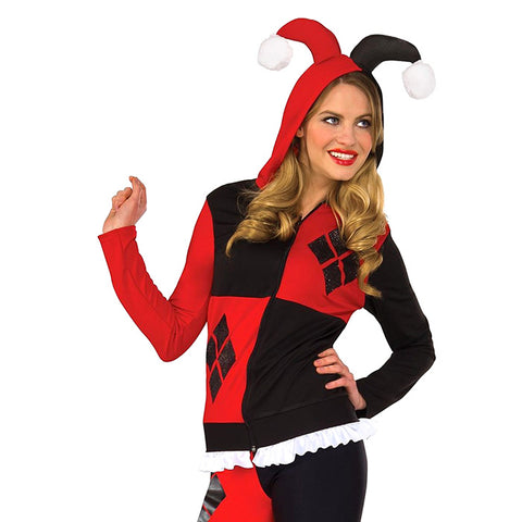 Harley Quinn sweater sweatshirt with jester hat hood! Adult Hoodie from Rubie's Costumes.