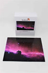 Space theme wooden jigsaw puzzle of the Horsehead Nebula Galaxy with unique geometric pieces.