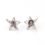 Space earrings in sterling silver with star shape and campo del cielo meteorite in center.