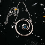 Swirly Milky Way spiral galaxy necklace with labradorite stone