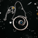 Swirly Milky Way spiral galaxy necklace with labradorite stone