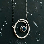 Swirly Milky Way spiral galaxy necklace with labradorite stone