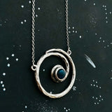 Swirly Milky Way spiral galaxy necklace with labradorite stone