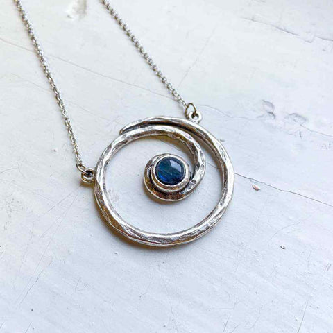 Swirly Milky Way spiral galaxy necklace with labradorite stone