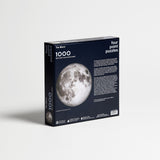moon puzzle from Four Point Puzzles with 1000 pc round design. A space gift for space enthusiasts! Back of box.
