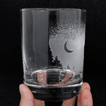 Moon, shooting stars and trees whisky tumbler DOF rocks glass