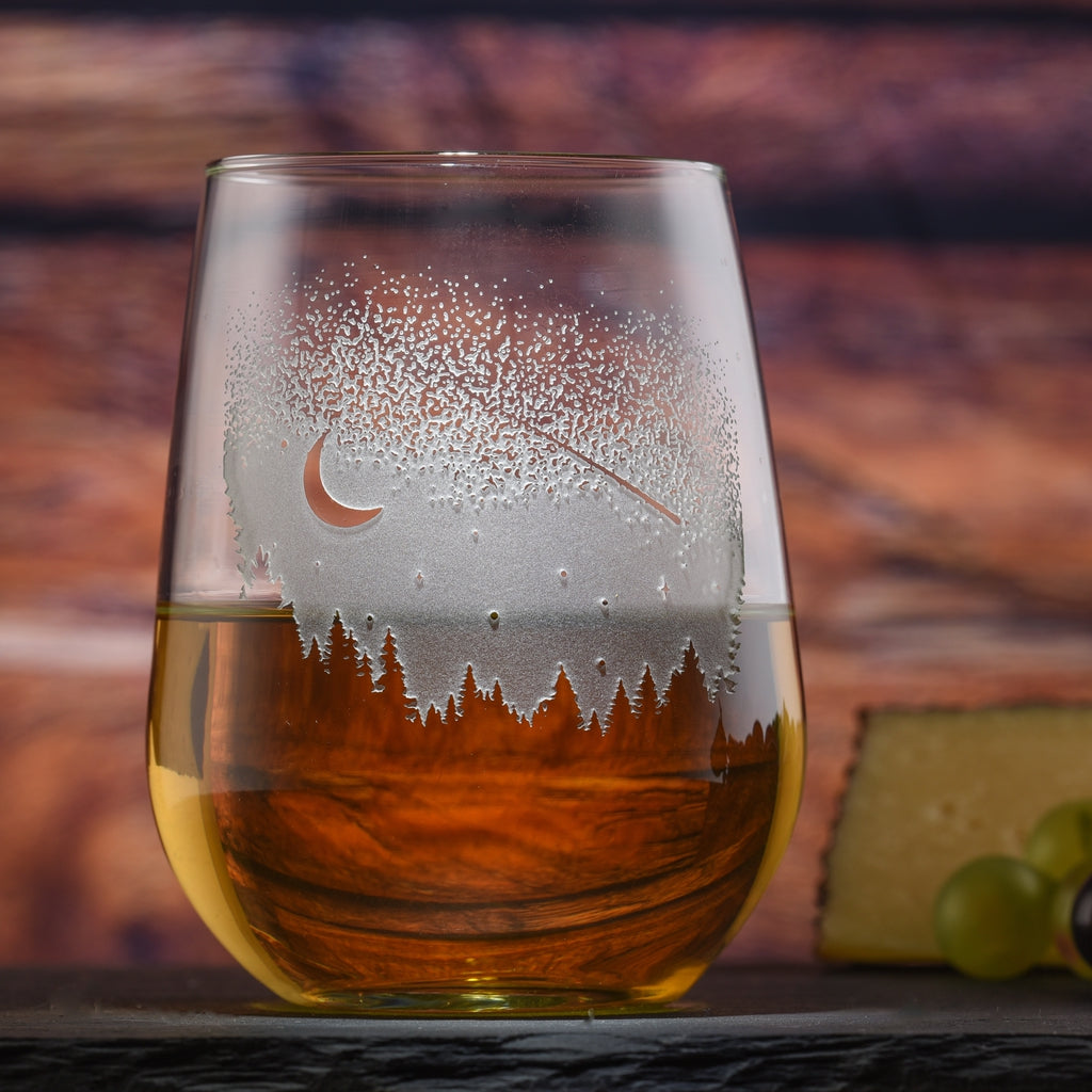 Shooting Star & Moon Engraved Stemless Wine Glass Tumbler