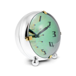 Spacey desk clock by Pendulux modeled after space age automobile dashboard clock! Green face with round convex front.