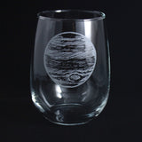 Etched stemless wine glass with the planet Jupiter, space themed