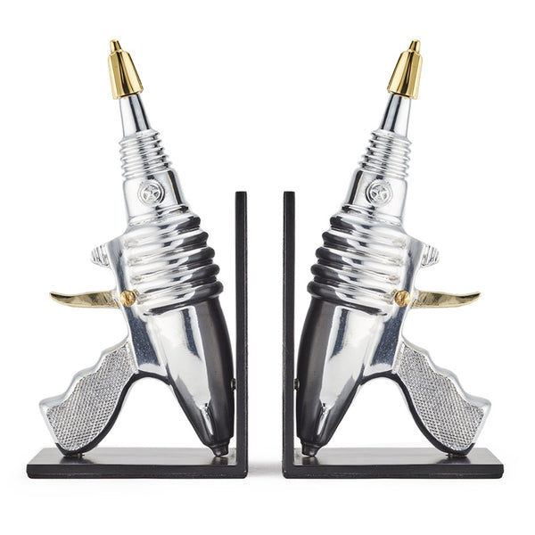 Retro space age bookends that look like Flash Gordon ray guns! From Pendulux.