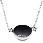 back of Moon Meteorite necklace in sterling silver and glass
