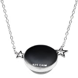 back of Moon Meteorite necklace in sterling silver and glass