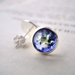 Petite planet Earth stud earrings in silver tone