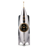 Rocket clock for desk or table, by Pendulux. Silver color, large and impressive space gift.