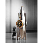 Rocket clock for desk or table, by Pendulux. Silver color, large and impressive space gift shaped like a rocket ship!