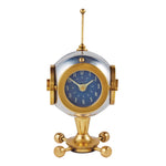 A cute space astronaut clock for your desk or table, by Pendulux with an aluminum and brass body, and a blue face, with an antenna on top to look like an astronaut helmet!