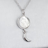 swaying crescent moon meteorite necklace in sterling silver