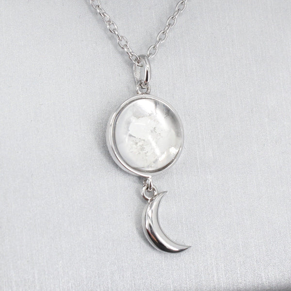 Sterling Silver Lunar Meteorite Necklace Crescent Full Moon Dust Necklace glass dome space lover jewelry gift 2 grande