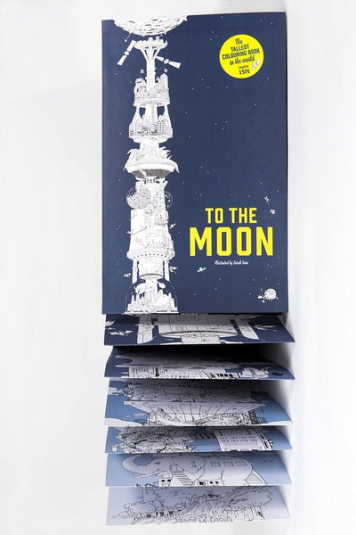 Fold-out To The Moon: The Tallest Coloring Book in the World space coloring book for children and adults.