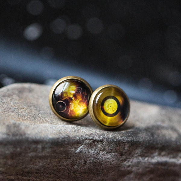 Voyager gold record stud earrings space jewelry gift