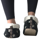 Women's space-themed slippers, black with stars bedroom slippers, shown from back