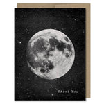 Space-themed Thank You card showing the full moon against a starry space background! Vintage style.