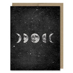 Space-themed card showing the phases of the moon against a starry space background.