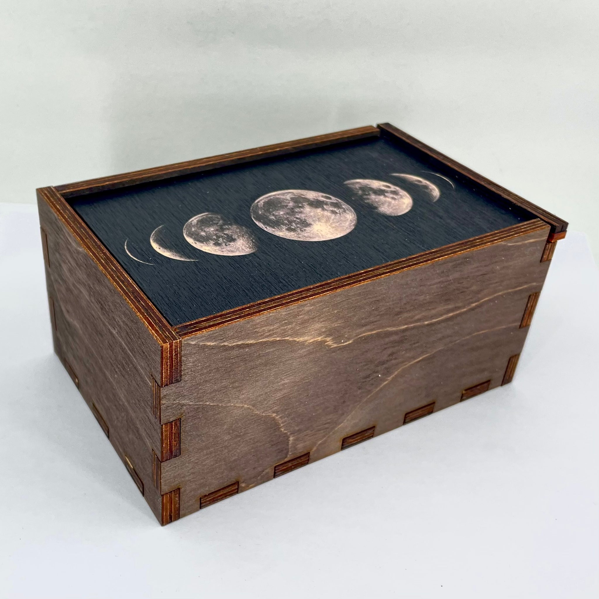 Moon Phases Large Metallic Wood Incense Storage Box