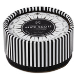 A set of astronomy/space-themed drink coasters in a black and white striped gift box.